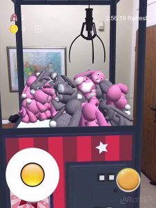AR crane machine filled with bunny dolls