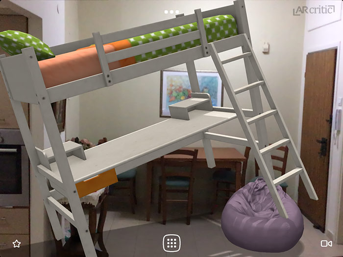 Kid's bed doesn't fit into the living room, augmented reality screenshot