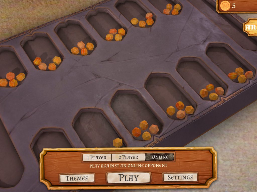 Mancala stone board up close in Augmented Reality mode.