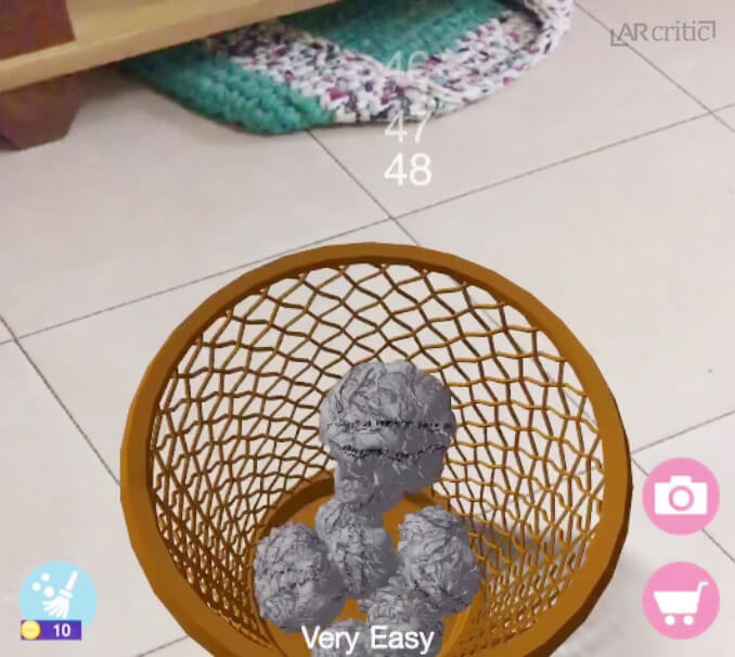 Tossing paper into a bin in Paper Bin AR app