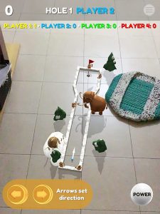 Playing Mammoth Mini Golf AR in the living room