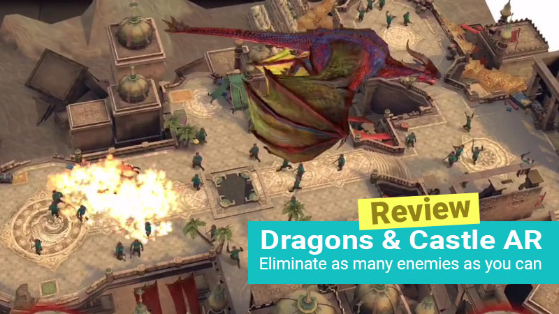 Dragon breathing fire above a castle