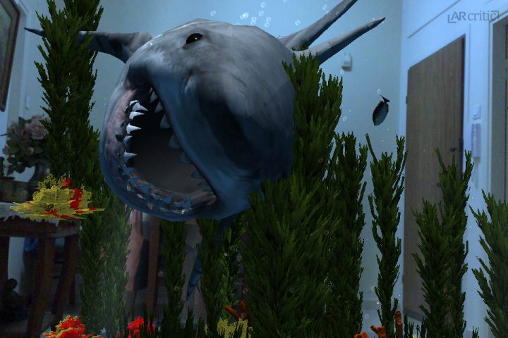Virtual shark opens his mouth in augmented reality