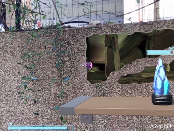 Shooting robot enemies within a hole in AR