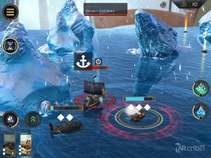 Two upgrades ships surrounding an enemy ship
