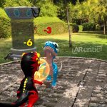 Two dinos hitting each other in a battle