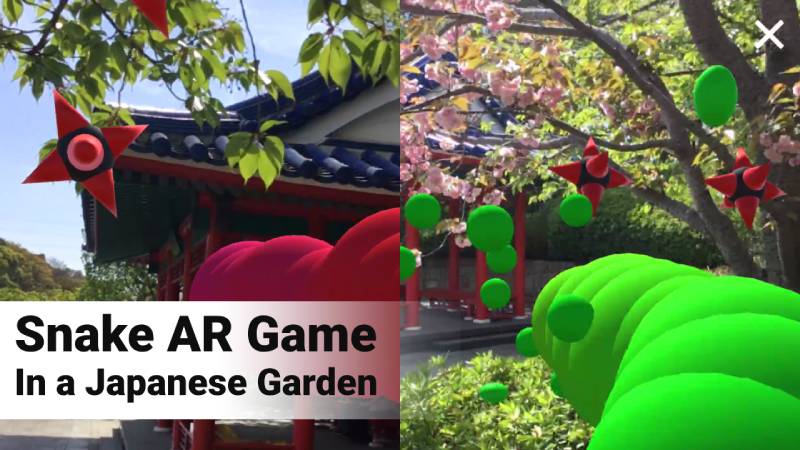 Snake AR game in Japanese garden